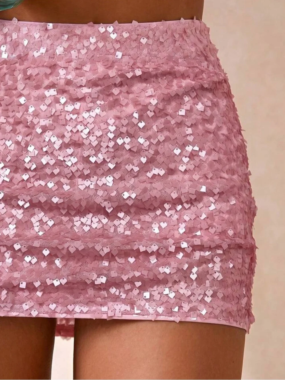 Women's Shiny Sequin Solid Color Mini Skirt,